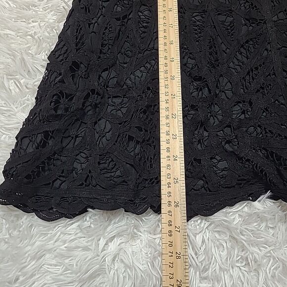 Betsey Johnson Dress Sz 4 Black Pink Fit & Flare Strapless Embroidered Lace - Picture 7 of 10